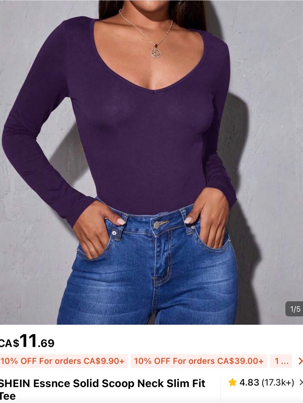 2 for 10$ SHEIN Purple Scoop Neck Slim Long Sleeve Top